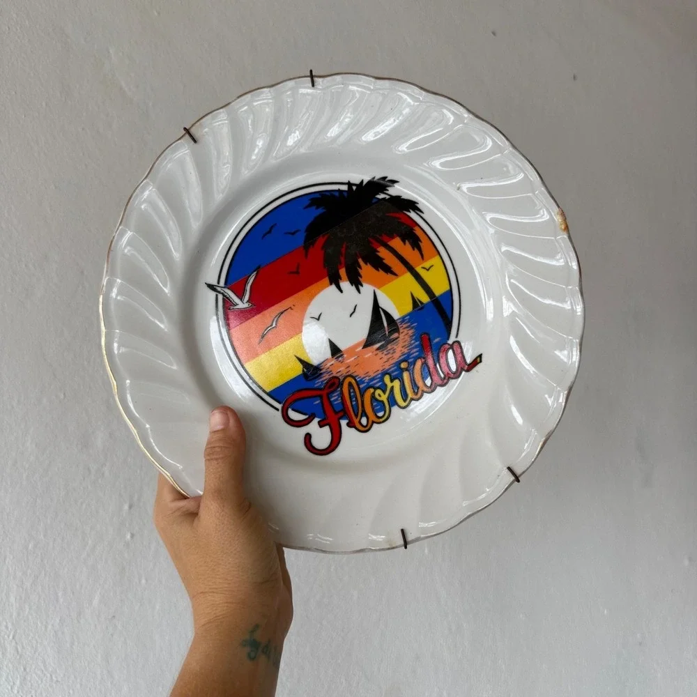 Vintage Florida Souvenir Decorative Plate Palm Tree Sunset Beach Retro Wall‎ Dec